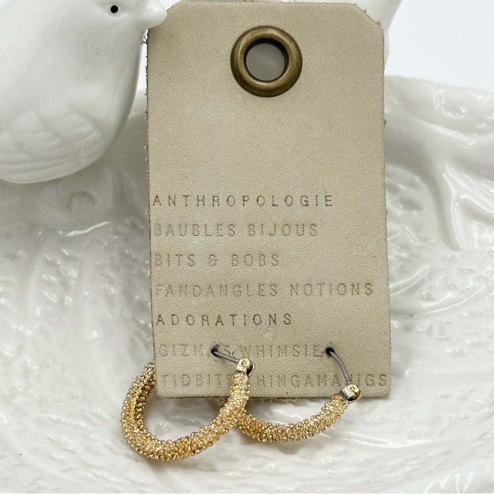 Anthropologie Textured Small Gold Tone Hoop Earrings NWT